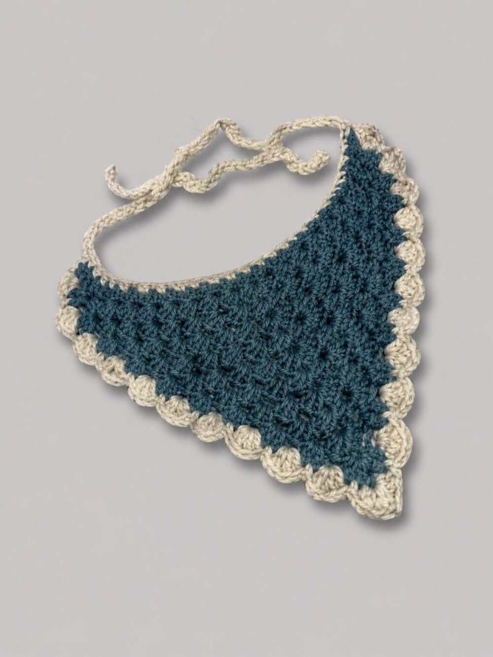 Handmade Crochet Boho Bandana Blue Natural Cotton Headscarf for Women Baby Dog
